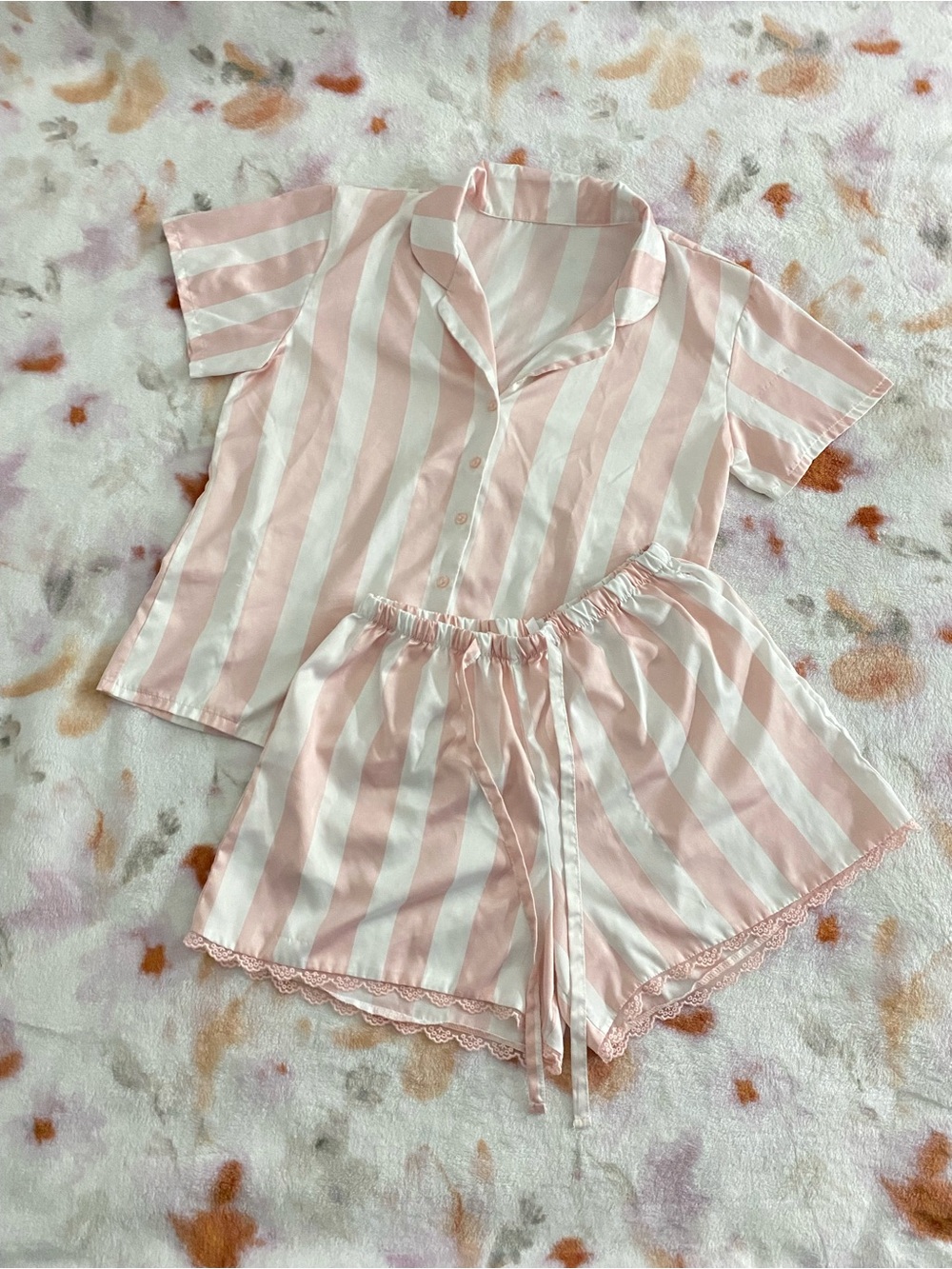 Flora Nikrooz Pink and White Striped Short Pajama Set